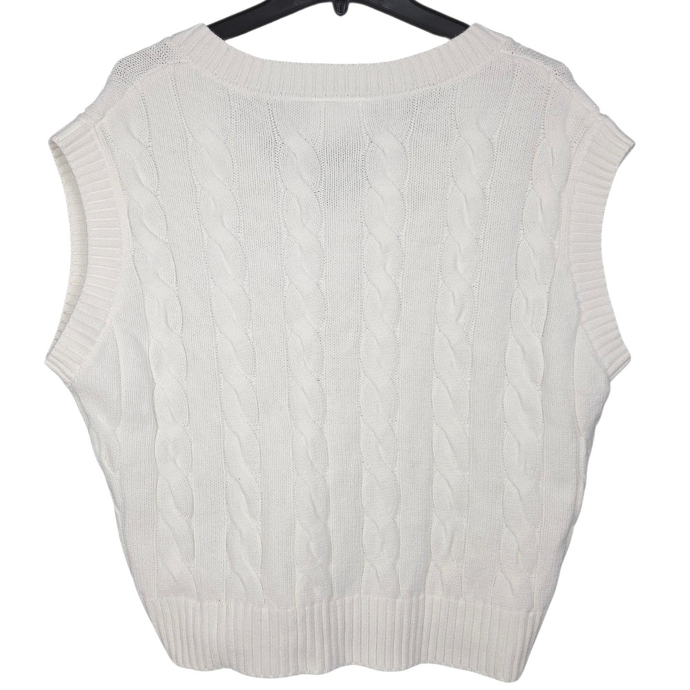 Walter Hagen Sweater Vest Womens XL White Cable Knit V-Neck Cotton Golf NWOT - Picture 2 of 9